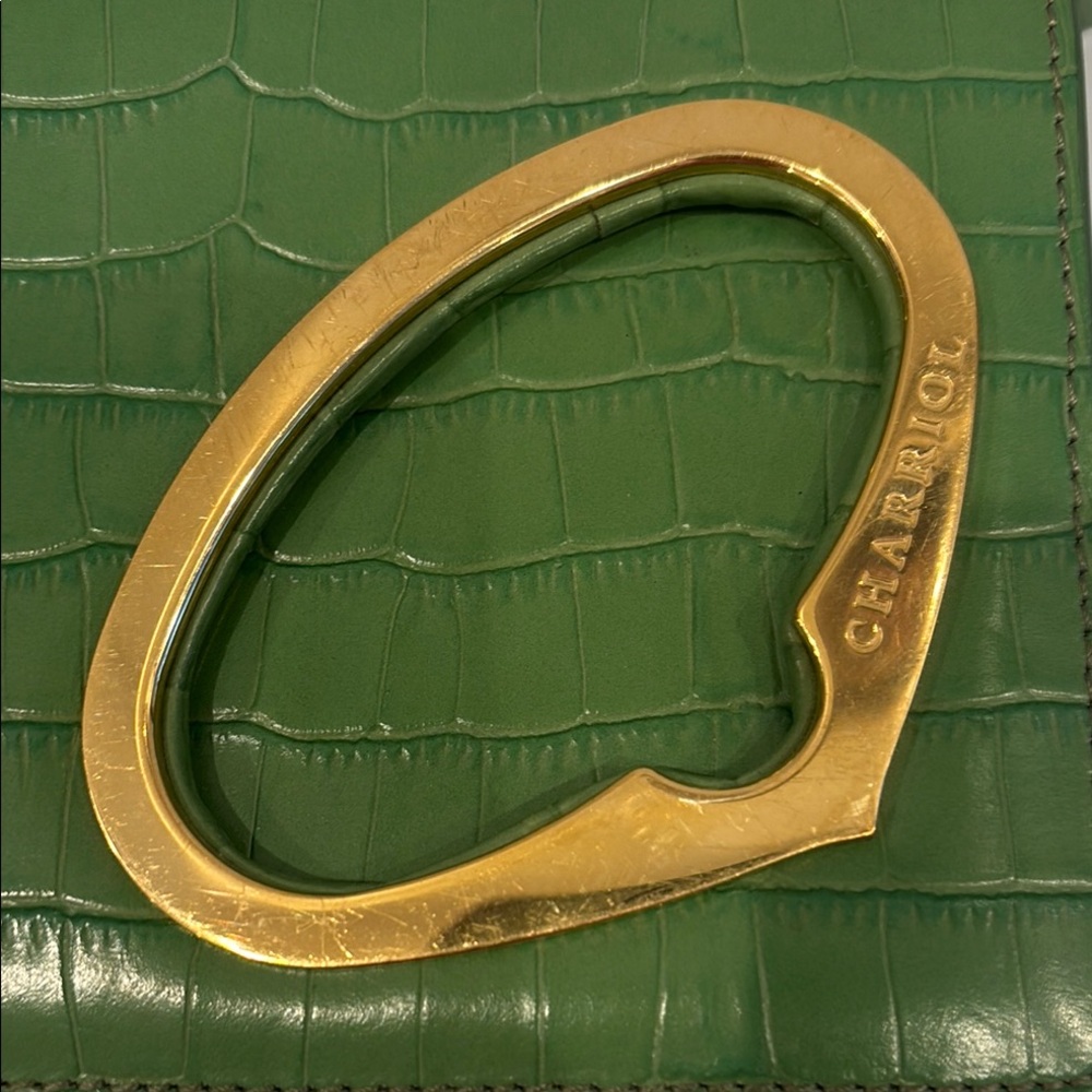 Charriol Green Crocodile Embossed Clutch/removable strap with Gold Accent - Picture 2 of 5